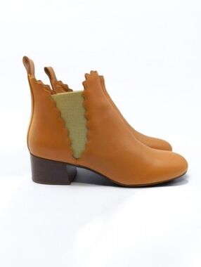 Chloé Lauren Scalloped Leather Ankle Boots – Quiet Luxury Classic Parisian – 8